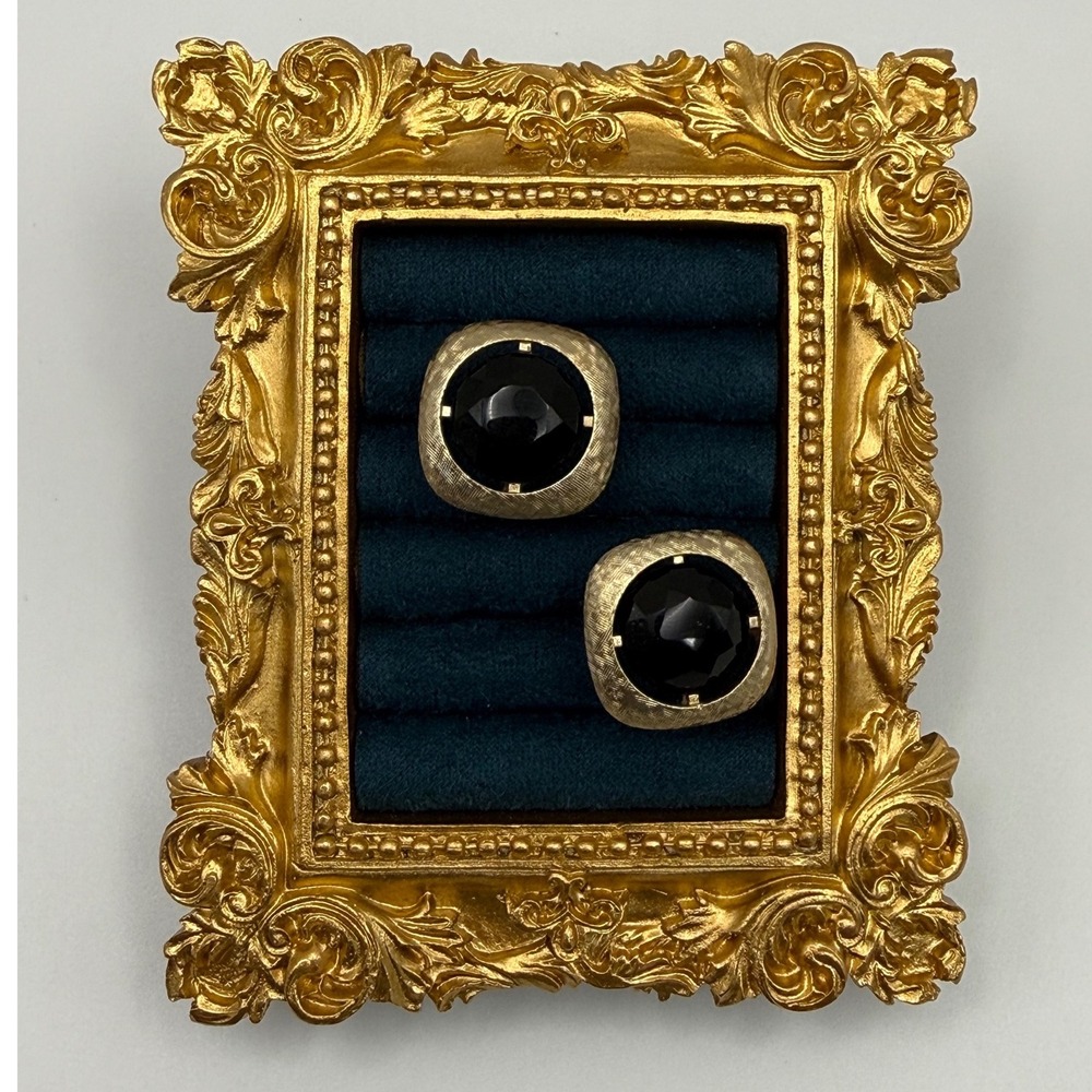 Swank Cufflinks OS Vintage Gold Tone Black Faceted Stone MCM Formal Retro